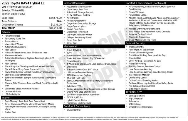 2022 Toyota RAV4 Hybrid LE
