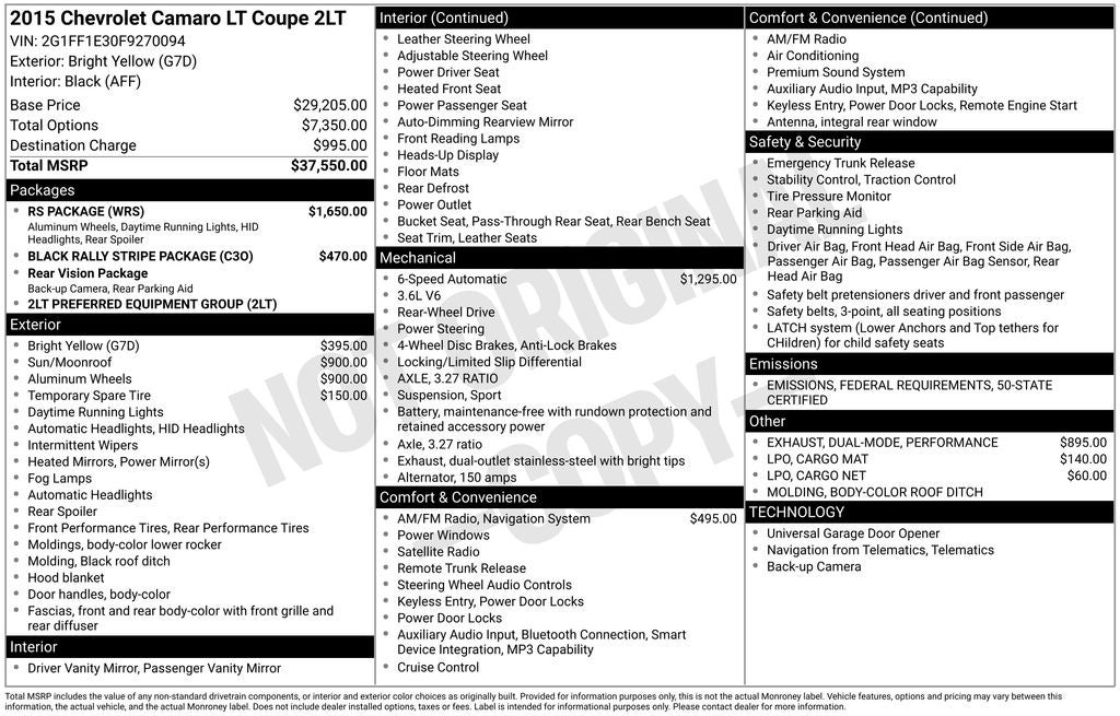 2015 Chevrolet Camaro 2LT 2LT