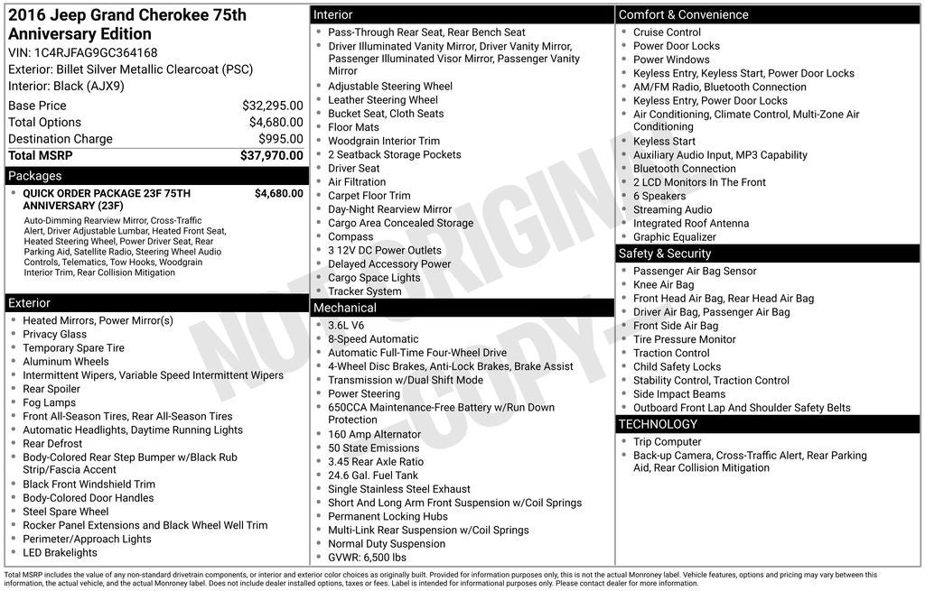 2016 Jeep Grand Cherokee 75th Anniversary Edition