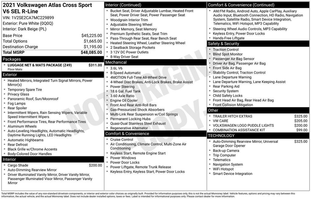 2021 Volkswagen Atlas Cross Sport 3.6L V6 SEL R-Line